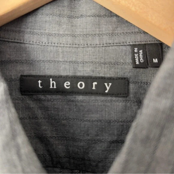 Theory Striped Button Down Long Sleeve Cotton Shirt - Picture 4 of 5